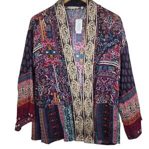 Soft Surroundings Kimono Women Size XS P Embroidered Bohemian Sheer Topper Art